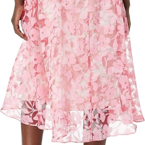 Tahari ASL Sleeveless Lace Overlay Flared Floral Skirt Party Dress, Size 10 - Picture 4 of 10